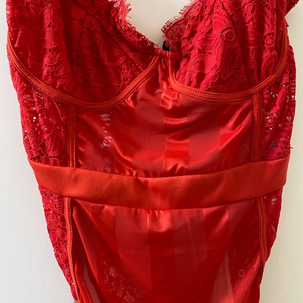 PLT Red Lace Onesie Unitard BodySuit